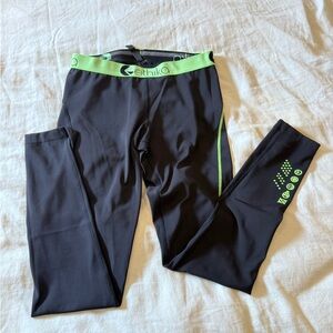 ethika Black Leggings with Neon Green Trim and Logo